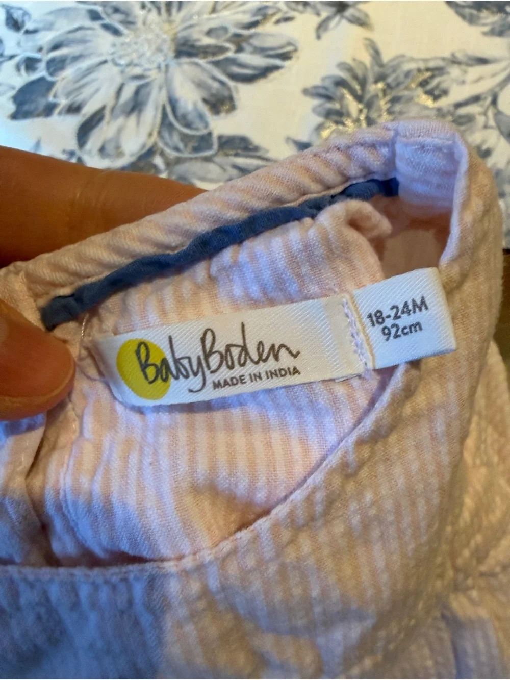 Baby Boden Pink Seersucker Bunny Rabbit Top